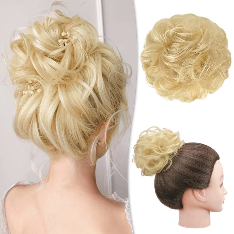 RUWISS Messy Bun Hair Piece Human Hair Messy Rose Bun Hair Buns Hair Piece for Women Real Hair Scrunchies Updo Hair Pieces Bun Extension Ponytail Messy Hair Bun Bleach Blonde